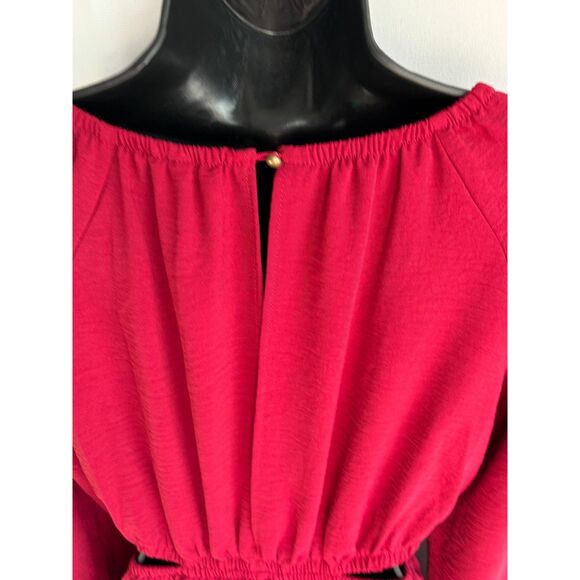 Speechless Red Long Sleeve Mini Fit n Flare Dress Size S Cutouts Sexy Romantic - Picture 4 of 9